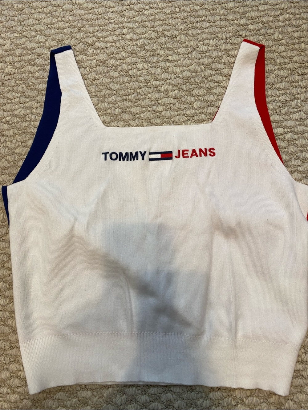 Tommy Hilfiger White Cropped Tank with Navy & Red Trim